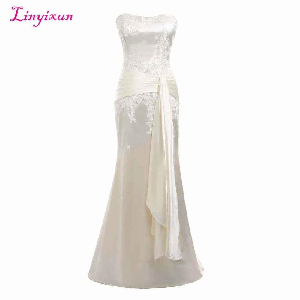 Linyixun Real Photo Satin Mermaid Avondjurken met Riem Lange Moeder van de Bruid Jurk Kant Trouwjurken partij Linyixun Real Photo Satin Mermaid Avondjurken met Riem Lange Moeder van de Bruid Jurk Kant Trouwjurken partij
