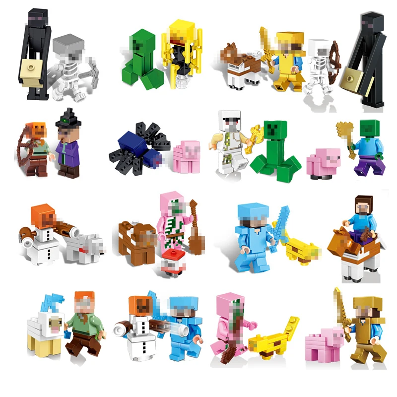 Legoings Building Blocks Zombies Skeleton Compatible LegoINGly Minecrafted Steve Alex Action Figure Bricks Set Toys For Children