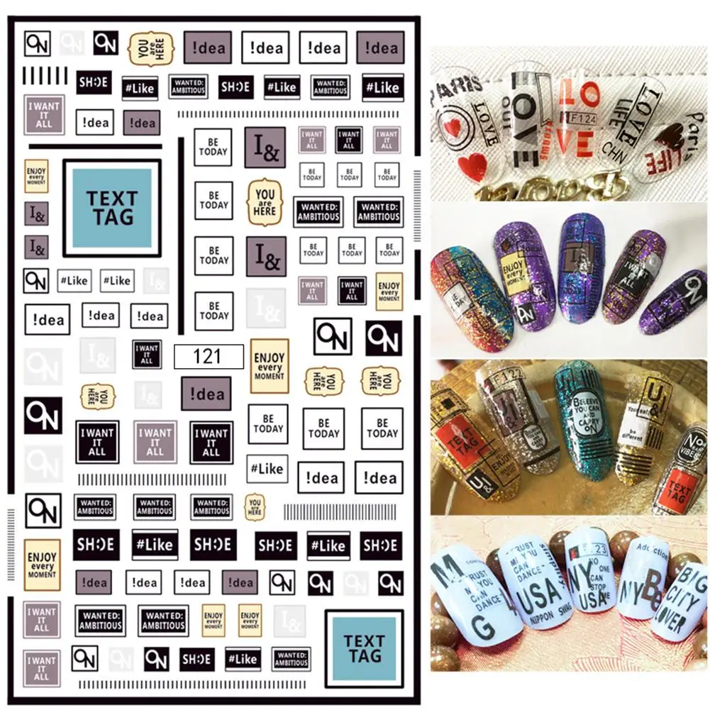 

Fashion 3D English Letters Numbers Nail Sticker Full Cover Wrap Art Decoration