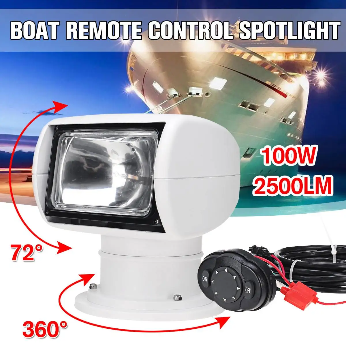 

NEW 360 Degree 100W Remote Control Search Marine Searchlight Spot Headlight Searching Light For Yacht TRUCK Fishing Boats