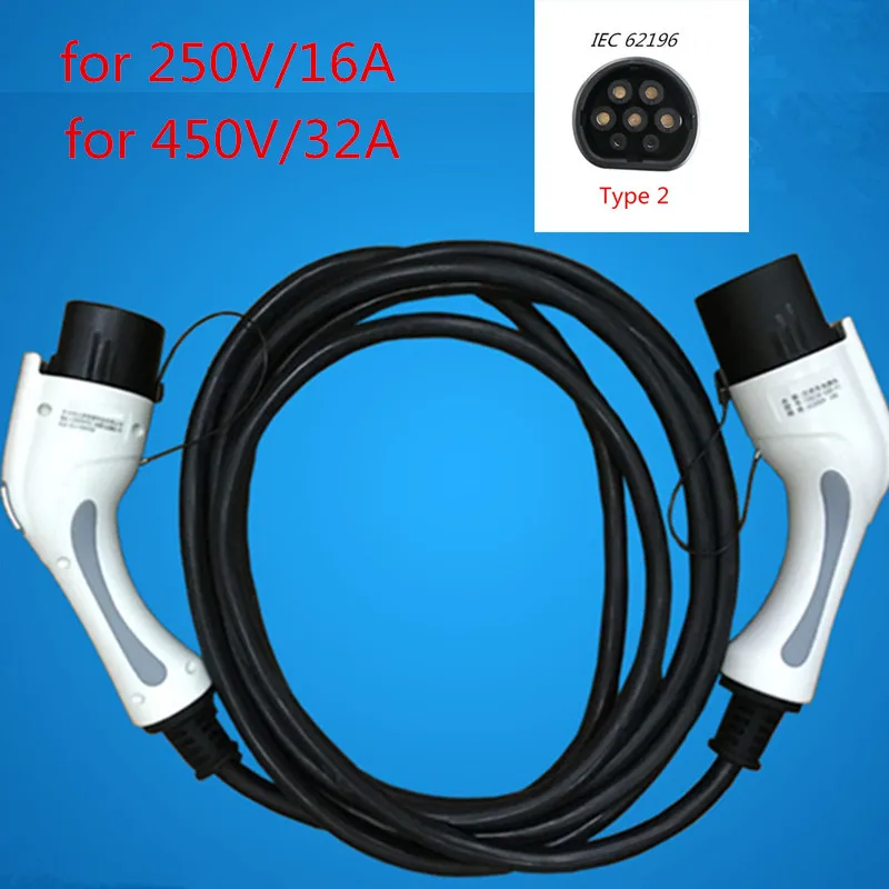 

32A EV Charger 5m Black Cable IEC 62196 Charging Extension Cable Electric Vehicle Extension Cord Connector for evse station