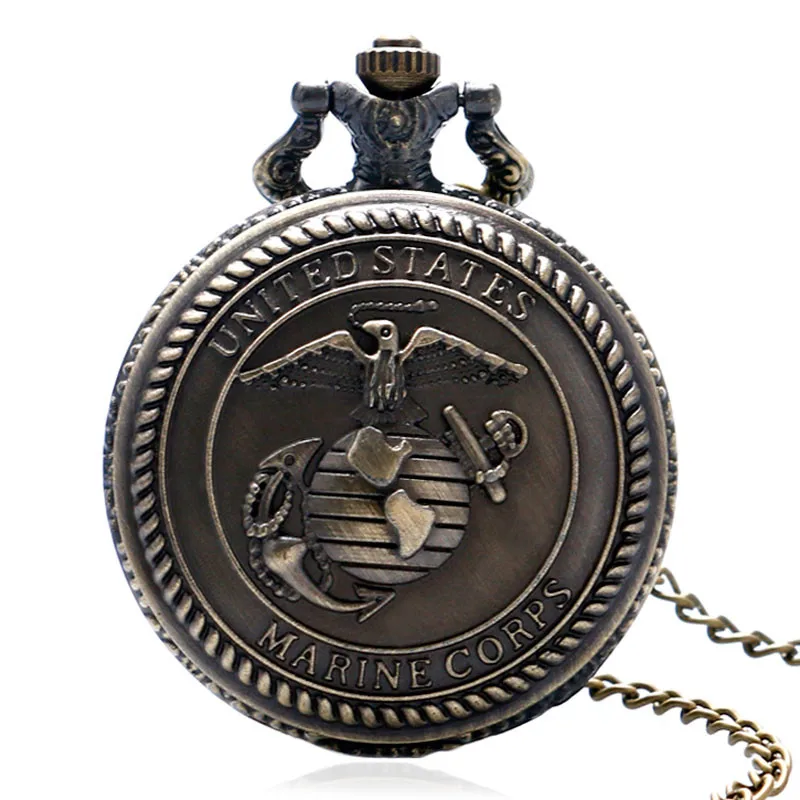 Ретро Бронзовый Корпус морской пехоты США кварцевые карманные часы цепочки и ожерелья кулон для мужчин's женщин Подарки