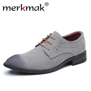 

Merkmak Big Size 47 48 Men Casual Shoes Brand Suede Leather Classic Retro Brogue Oxfords Shoes Comfortable Soft Men's Flats