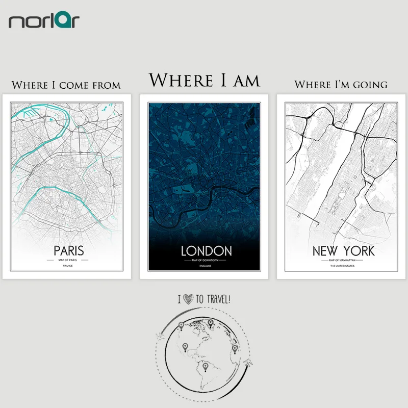 

Limited Edition Custom Print Creative Nordic Customizable World City Line Drawing Art Map Canvas Painting Wall Art Unframed