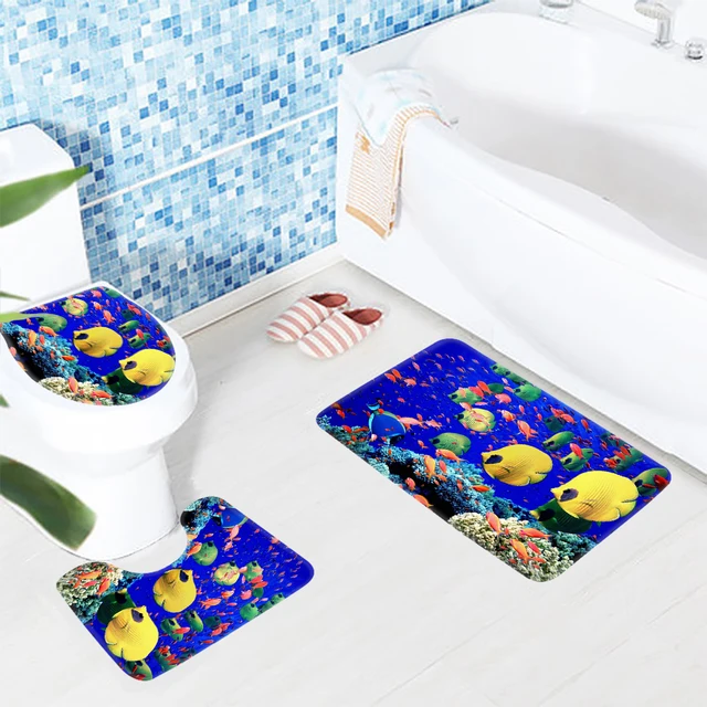 3pcs Bathroom Rug Sets Animated Fish Tank Ocean Tropical 3pcs Bathroom Rug Sets Animated Fish Tank Ocean Tropical Pattern Bath Mat Anti Slip Shower