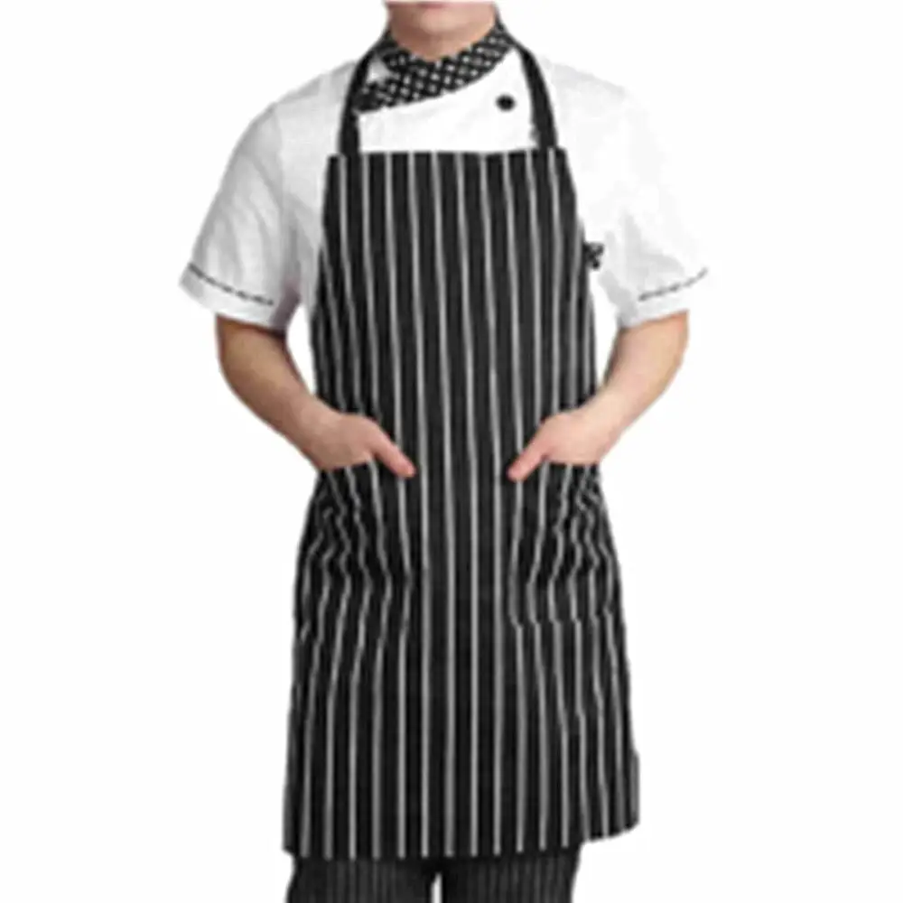 

Durable Adjustable Black Stripe Women Men Kitchen Apron with 2 Pockets Resturant Chef Apron Home Essential Cleaning Bib