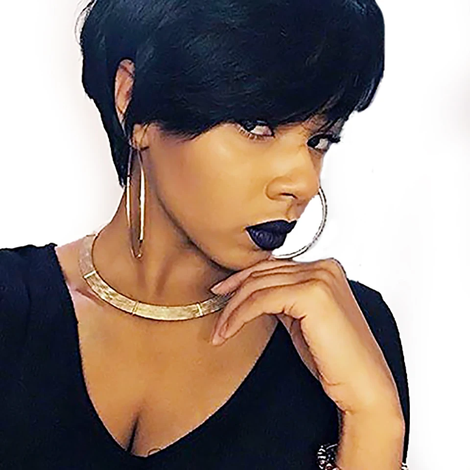 

DIFEI Short Pixie Cut Hair Short Black Hairstyles Synthetic Wigs Heat Resistant Hairpieces Women's Fashion Wigs