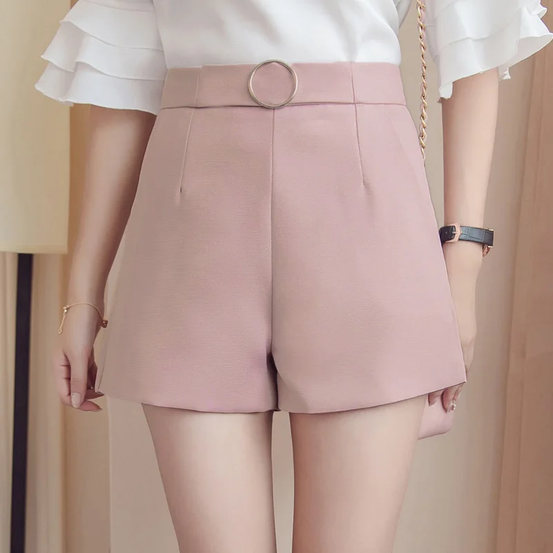 2019 летние широкие шорты женские повседневные короткие брюки женские тонкие шорты с высокой талией однотонные розовые белые женские
