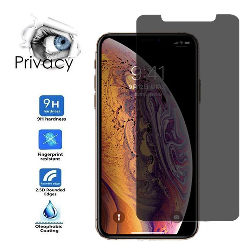 Оригинальное закаленное стекло для Apple iPhone XS Max XR X 2.5D Анти шпион Черная защитная