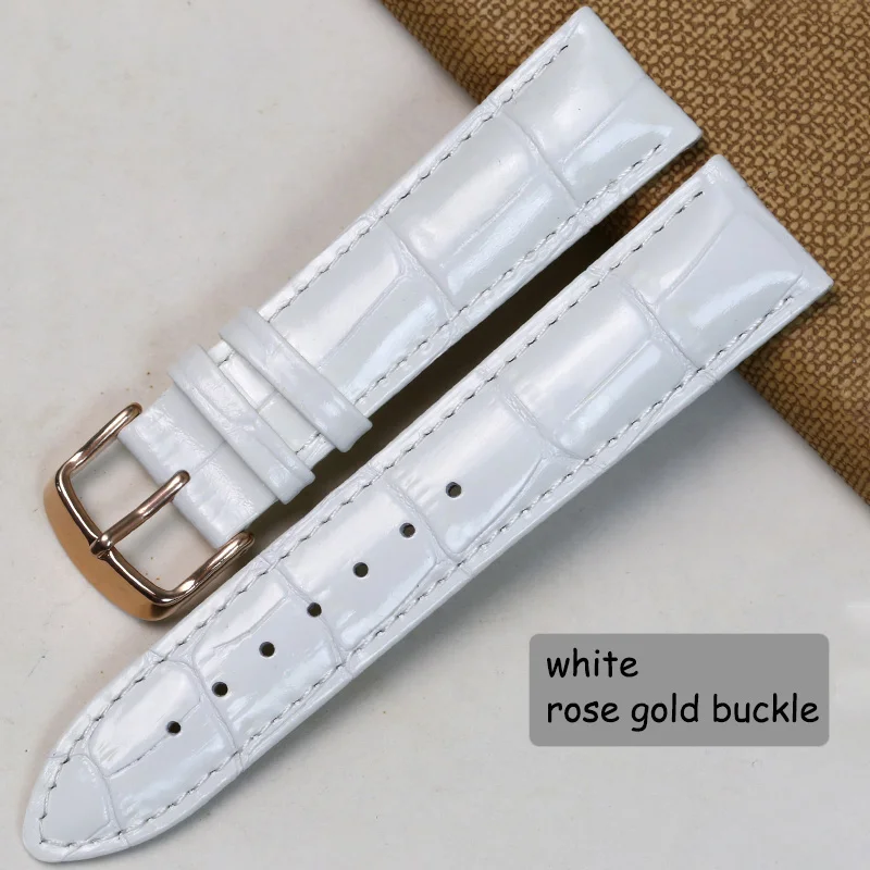 White with RG Pesno beauty телячья кожа бамбуковое зерно Натуральная кожа ремешок для часов блестящий красный белый жемчужно-розовый с пряжкой для женщин ремешок на запястье - Цвет ремешка: White with RG