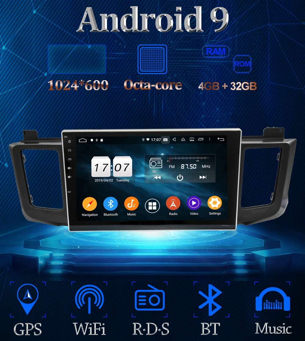 Excellent Owtosin 2 Din Android 9.0 Car Radio Multimedia For Toyota RAV4 2012 2013 2014 2015 2016 2017 2018 Car GPS Navigation Autoradio 1