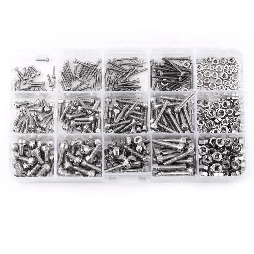 480pcs M2 M3 M4 Stainless Steel SS304 Hex Socket Flange Screws Cap Head Bolts and Nuts Fastener Assrotment Set | Обустройство дома