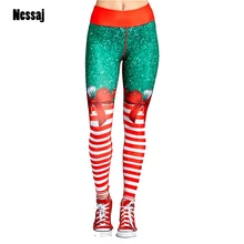Nessaj модные леггинсы штаны Рождество для Женская обувь Высокая Талия тренировки Штаны с рисунком Повседневное Эластичные Обтягивающие Леггинсы