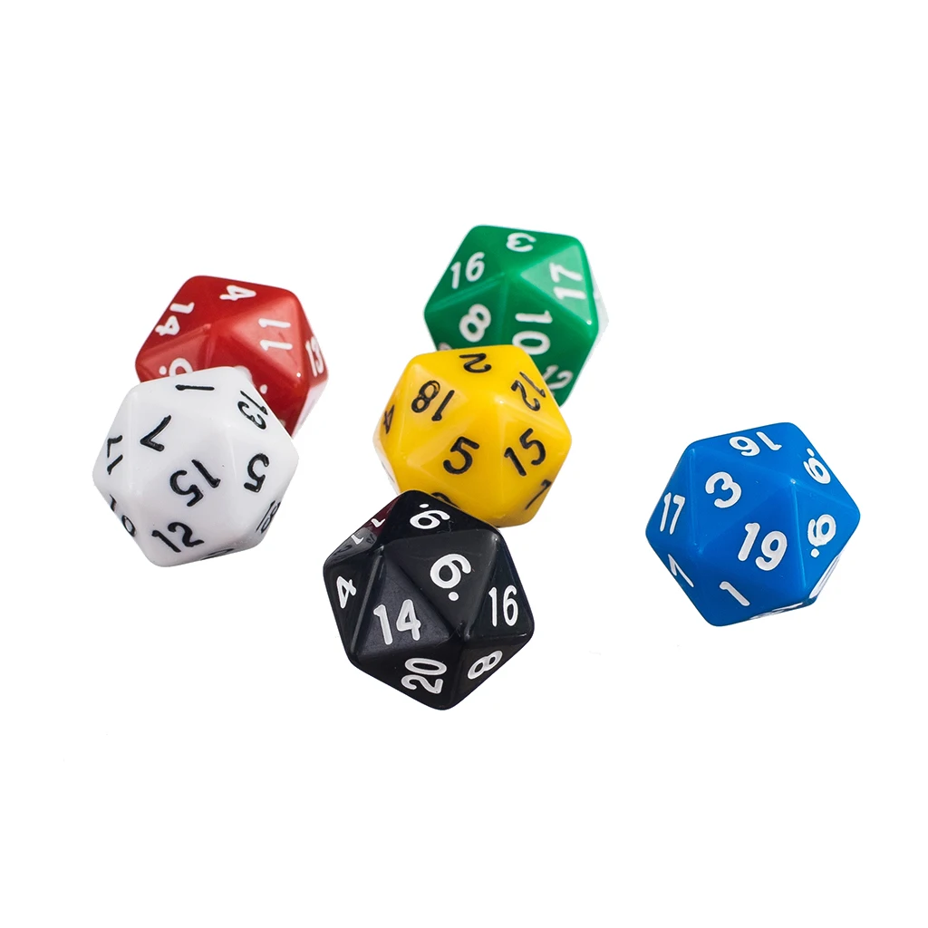 6 Pcs D20 Gaming Dice Twenty Sided Die RPG D&D Six Opaque Colors 20 X 20 X 20 mm