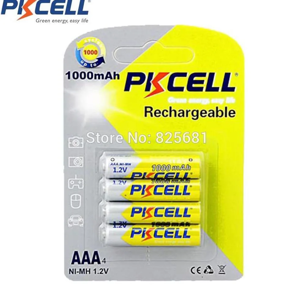 4 шт PKCELL 1,2 v AAA 1000mah Ni-MH AAA перезаряжаемые батареи nimh батареи 1000 циклов для дистанционного управления игрушки камеры