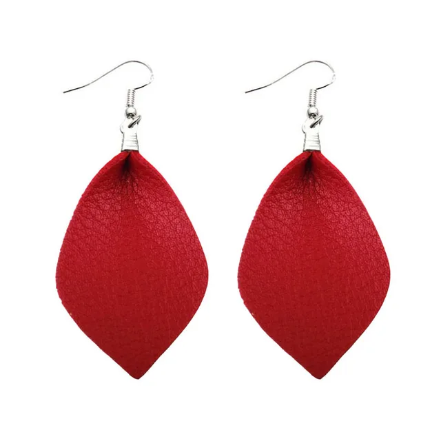 Zwpon Silver Leather Leaf Earrings For Women Trendy Spring Red Zwpon Silver Leather Leaf Earrings For Women Trendy Spring Red Earring 2018 Hot Ing