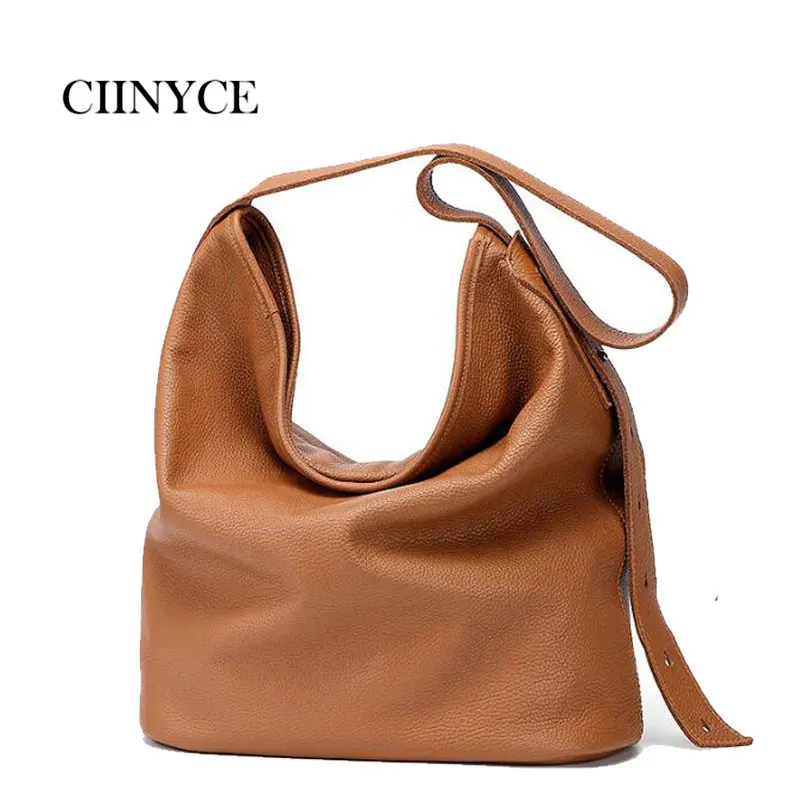

Fashion Women Genuine Leather Handbag Casual HOBO Female Shoulder Soft Skin Large Bucket Shopping Bag Head leather Crossbody