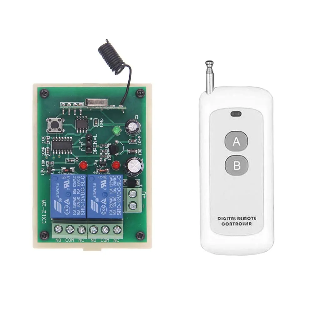 

500m Smart Home Remote Control DC 12V 24V 2 CH Relay Contact Wireless Switch 2CH Learning Independently RF Receiver 315/433 MHz