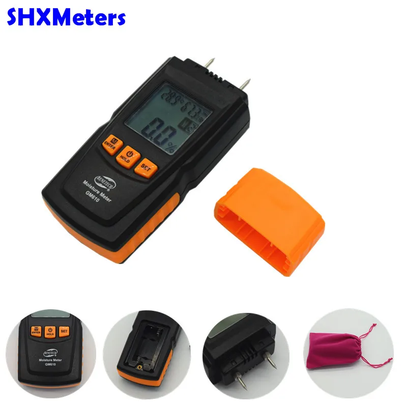 

GM610 Digital Moisture Meter Thermometer Wood Tester with LCD Backlight With Gift Pouch