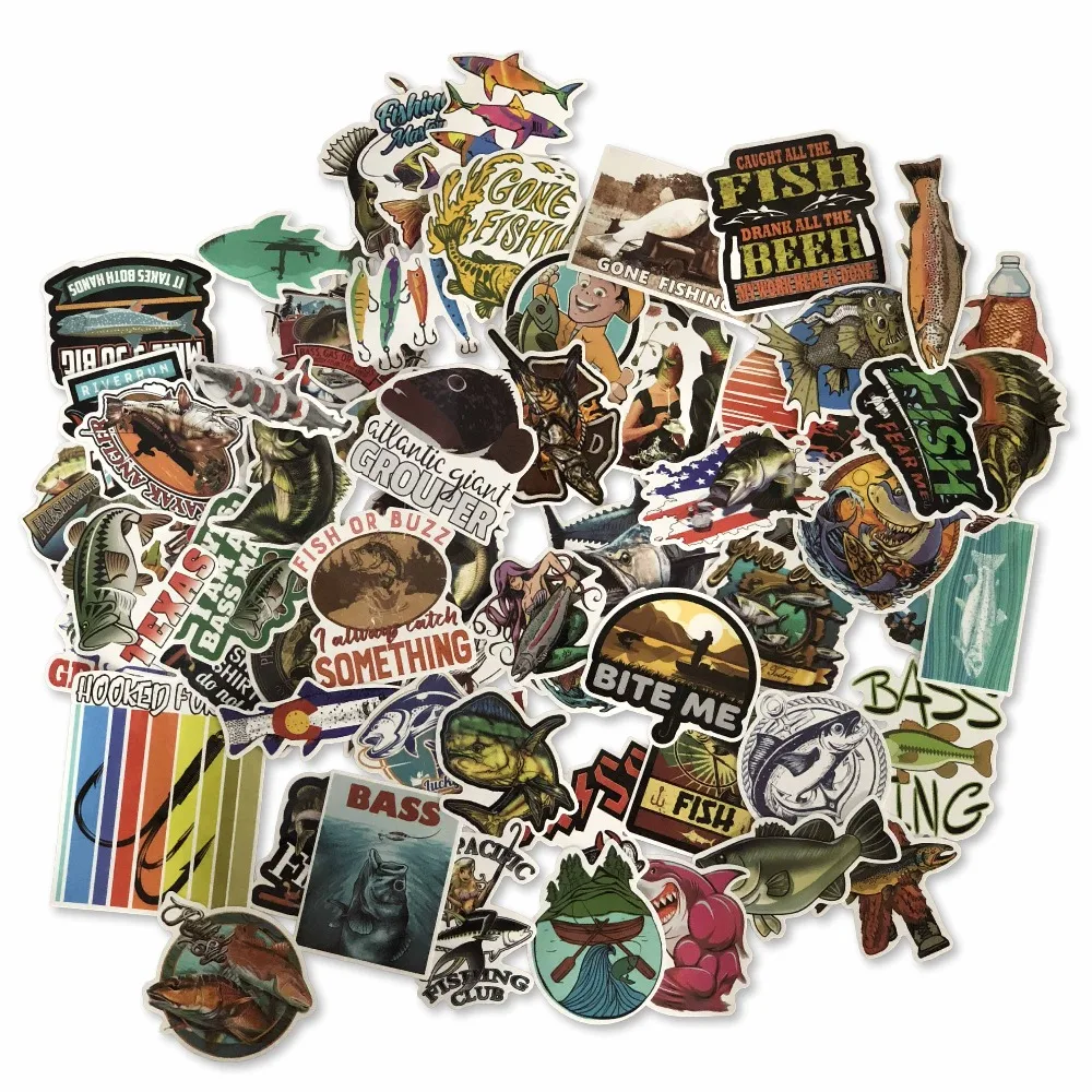 

65PCS Funny Fisherman Go Fishing stickers For laptop suitcase Freezer Vinyl Car-styling DIY decoration Decals Car Sticker