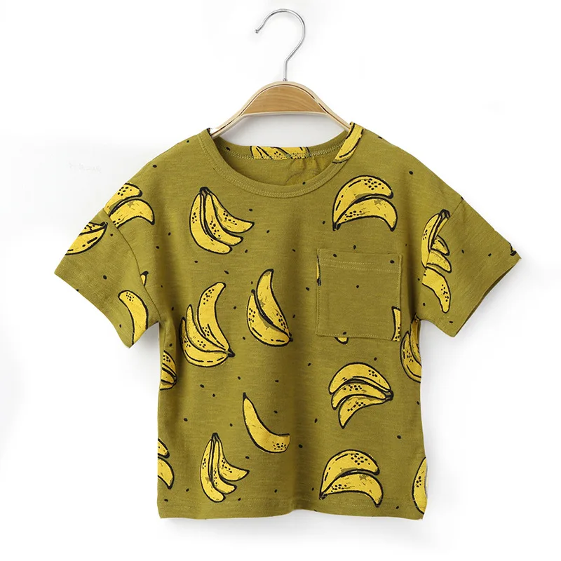 Футболка с принтом банана для мальчиков; хлопковые детские футболки; летние детские футболки; топы для мальчиков; одежда с короткими рукавами; футболка с ананасом - Цвет: Золотой