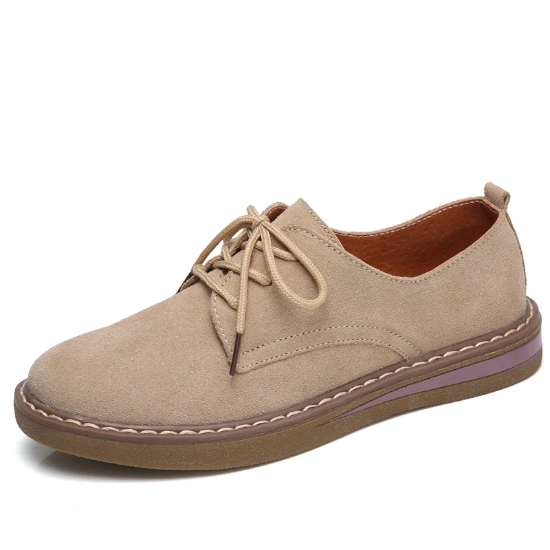EOFK/Женская обувь из натуральной кожи; сезон весна-осень; Женская замшевая обувь на плоской подошве; женская повседневная обувь на плоской подошве со шнуровкой - Цвет: Хаки