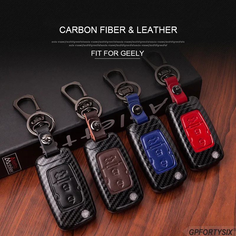 

Carbon Fiber Leather Car Styling Key Cover Case Shell Holder Set For Geely emgrand EC7 EC718 EC715 Global Hawk GX7 Accessories