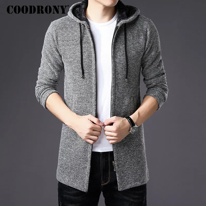 COODRONY سترة الرجال الملابس 2019 الشتاء سميكة الدافئة طويلة سترة الرجال مع هود سترة معطف مع القطن بطانة سستة المعاطف h004