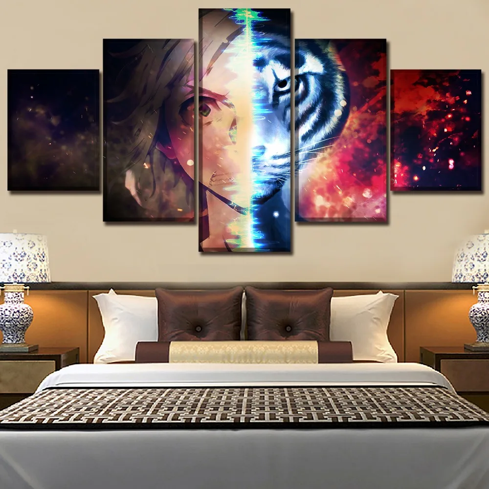 

Canvas Painting Wall Art Poster 5 Panel Anime Bungou Stray Dogs Modular Pictures For Living Room Home Decorative Framework