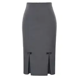 Женщины винтажная юбка-карандаш ретро лук-узел Украшенные бедра завернутый Bodycon юбка OL 2018