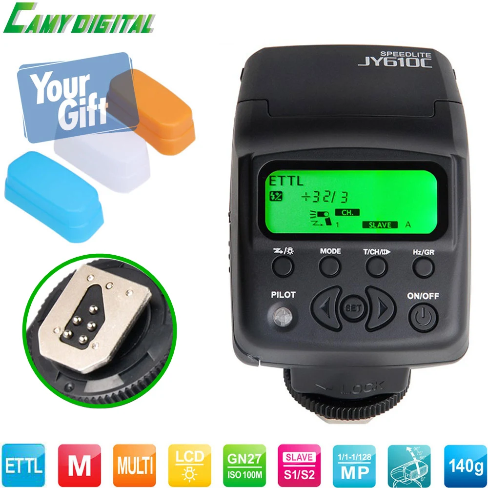 

Viltrox JY-610C GN27 Mini 140g On-Camera Flash Speedlite E-TTL with LCD+3 Color Filters Gift Support For Canon