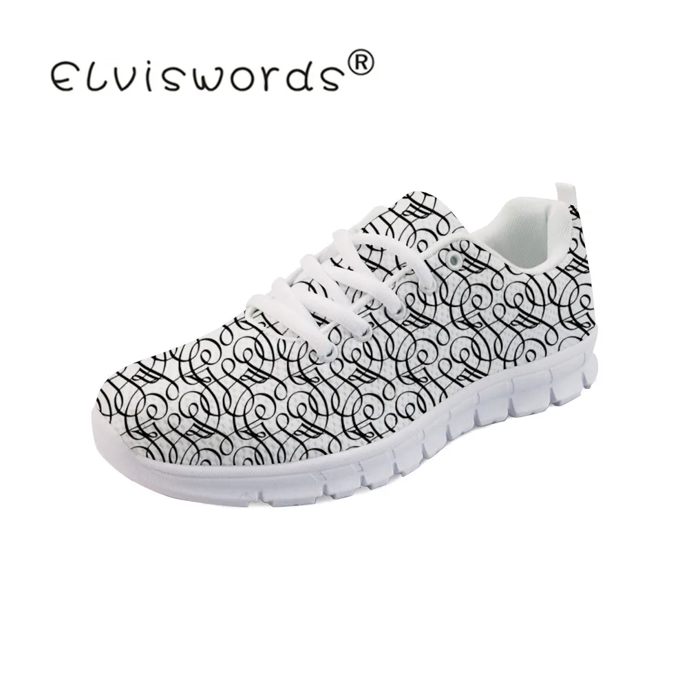 

ELVISWORDS New Summer Female Calligraphic Pattern Air Mesh Flats Ladies Soft School Teenagers Breathable Moccasins Sneakers