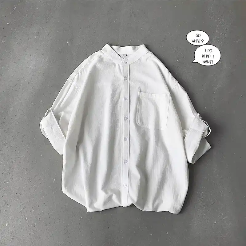 camisa blanca sin cuello hombre