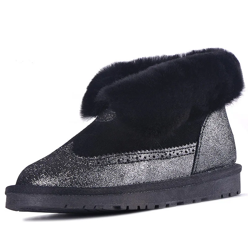 Мини-зимняя обувь; женские ботинки; женские зимние ботинки из натуральной кожи; модные теплые зимние ботинки на натуральном меху - Цвет: black