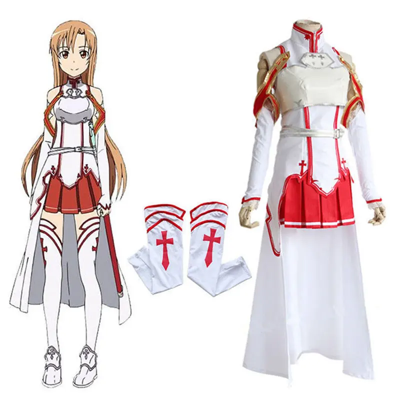 DM COS Anime Sword Art Online Asuna Yuuki Dress Cosplay Costume Uniform Halloween SAO Asuna Battle Suit Set with Wig Hot sale