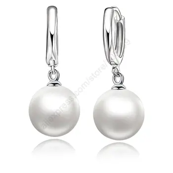 

New Fashion Pearl Earring Accessories 925 Sterling Silver Pearl Earrings White Pearl Hoop Earrings Women Girls Festival Gift