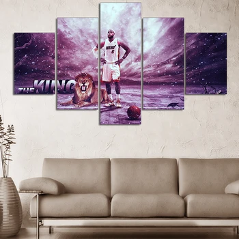 

Artwork Home Decorative Canvas Prints Pictures 5 Pieces Sport Basketball Player Landscape Paintings For Bedroom Wall Art Posters