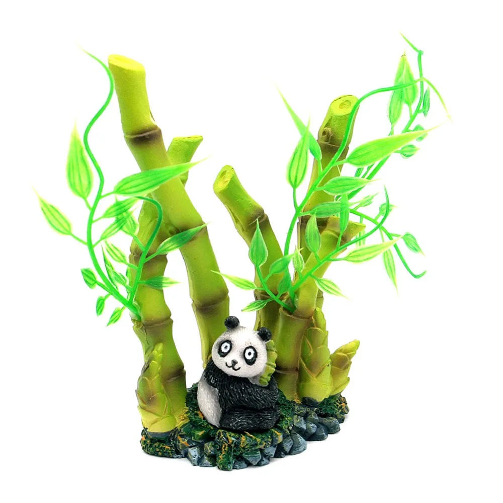 1pcs Artificial Resin Lifelike Cute Panda Bamboo Aquarium Ornaments