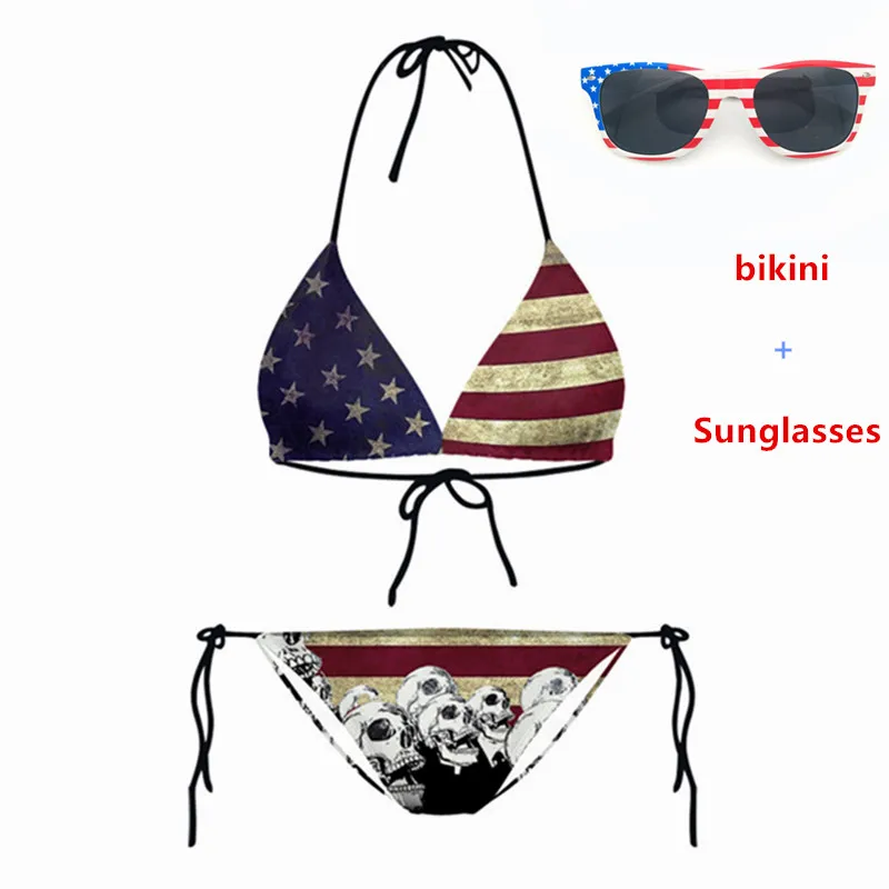 

American National Flag Bikinis Set Blue Stars Red Stripes USA Flag Swimwear Two-Pieces Swimsuit Bathing Suits Bandage 2019