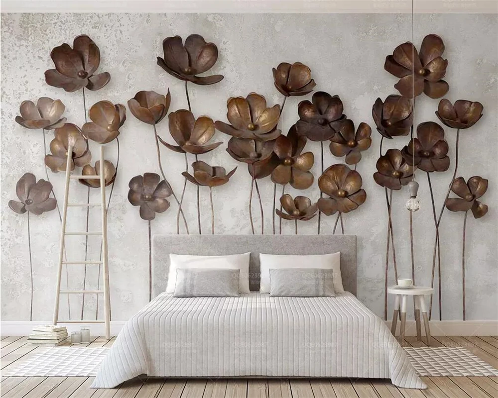 

beibehang Custom wallpaper 3d photo mural modern minimalist 3d wrought iron floral retro TV background wall papers home decor 3d