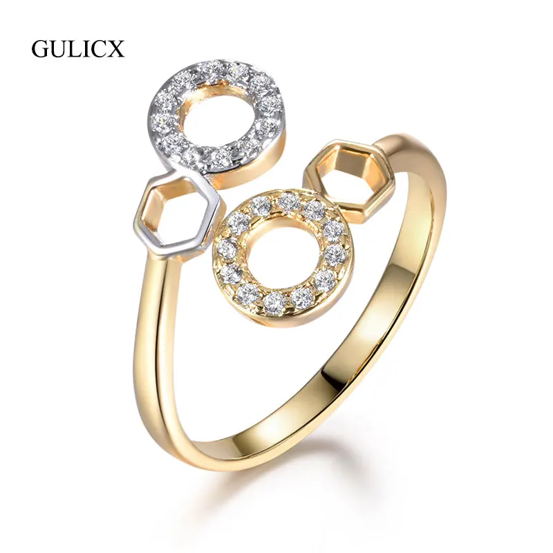 GULICX Trendy Gold &amp Silver Color Wedding Rings For Women Geometric Shaped Female Adjustable Cubic Zirconia Jewelry GLR704 | Украшения и