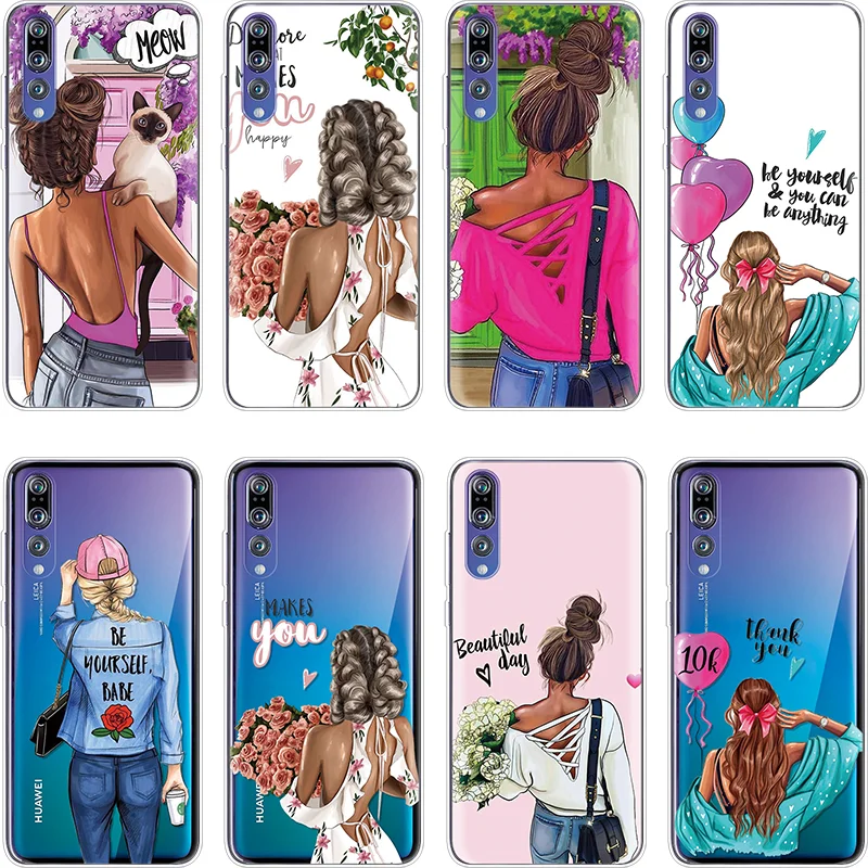 

Black Brown Hair Baby Mom Girl TPU Coque For Huawei Honor 8X 10 9 Lite Play 8A 10i 5C 5X 6A 6C 6X 7 7i 7A Pro 7C 8C View 20 Case