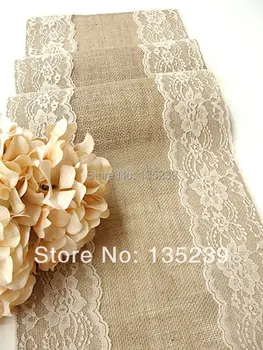 

Personalized Burlap table runner 180*30cm wedding table runner with country lace rustic chic , handmade for decoration