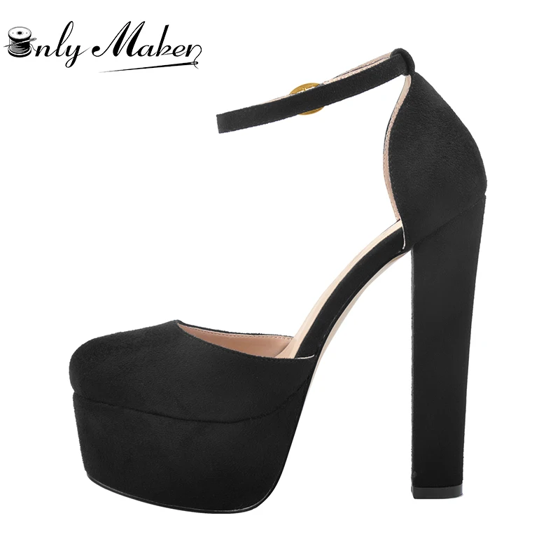 Womens Mid Block Heels Sandals Ankle Straps Buckle Round Toe Pumps Court Shoes