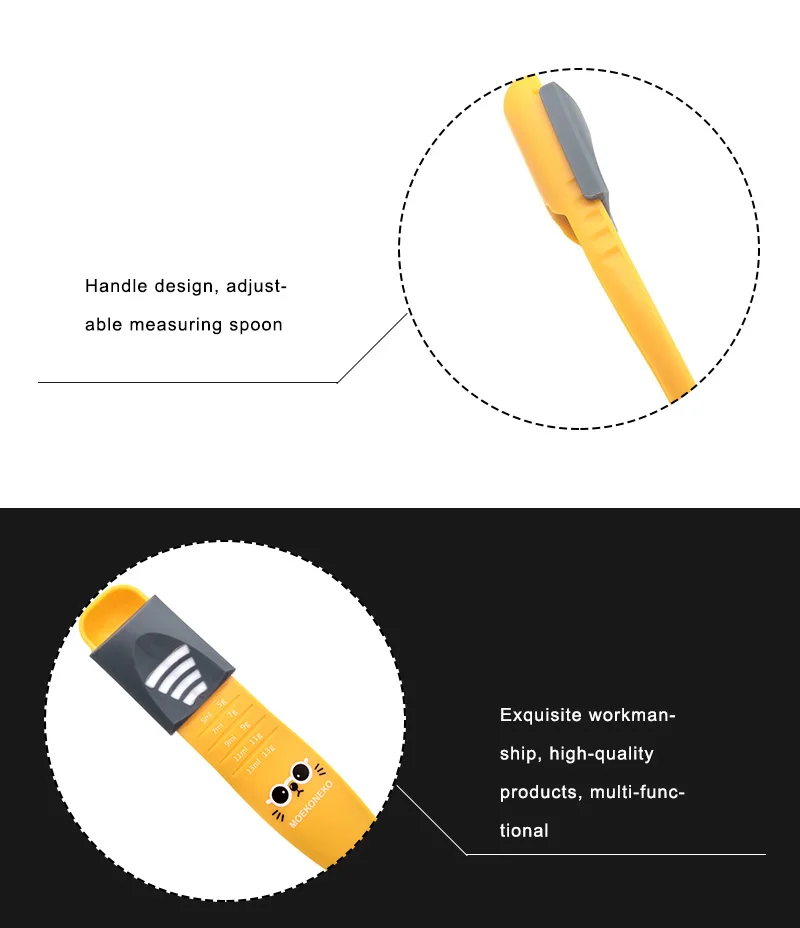 Подсластники Регулируемая измерительная ложка, 8 киосков двухсторонняя регулируемая столовая ложка, силиконовая пластиковая ложка