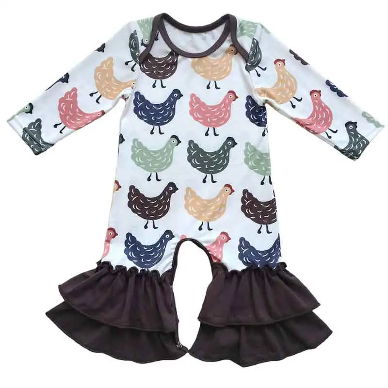 Little Girls Boutique Clothes Cute Chicken Printed Baby Girls Bodysuit