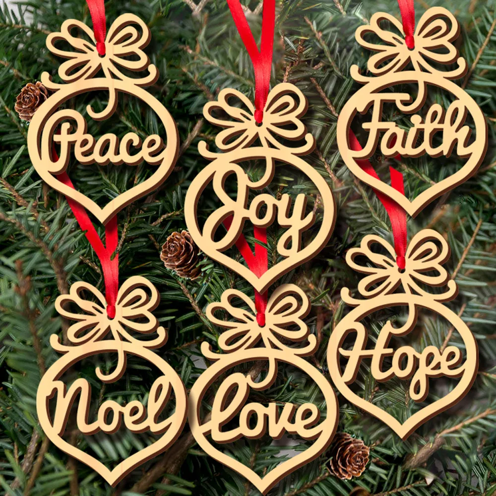 

6Pcs Merry Christmas Decorations Wooden Hollow Ornament Christmas Tree Hanging Pendant Decor Xmas Decoration
