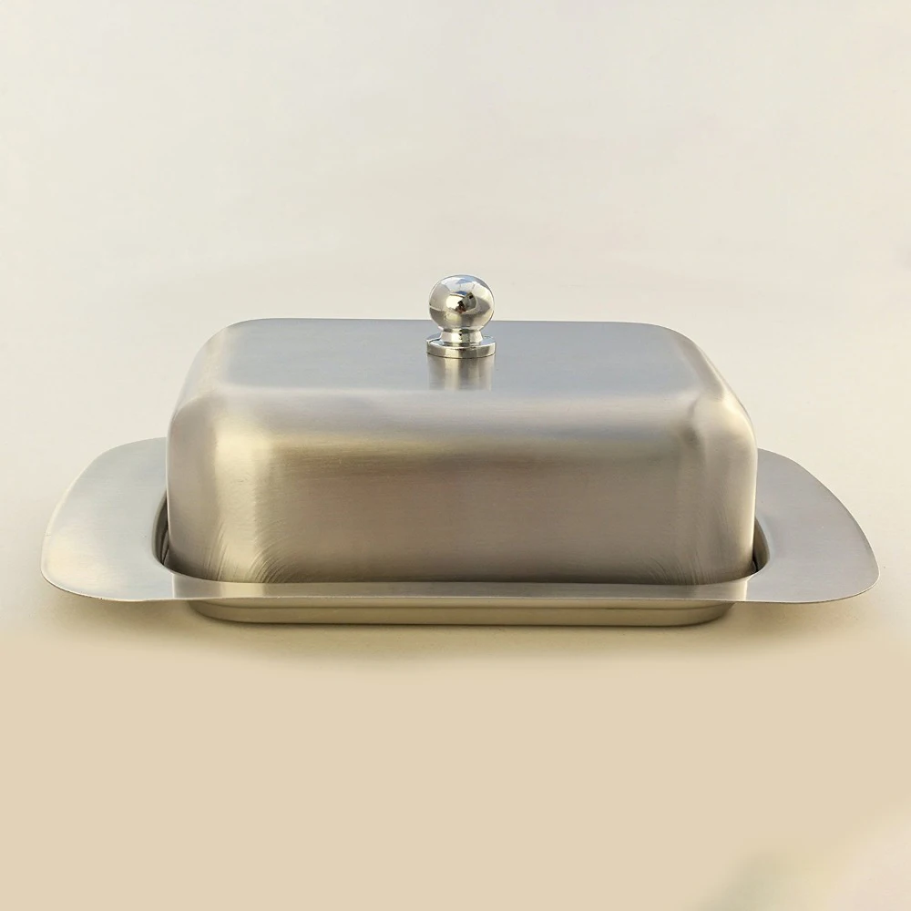 Нержавеющая сталь масло блюдо коробка контейнер элегантный сырный сервер хранения хранитель лоток с легко держать крышкой