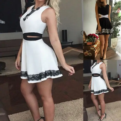 

2019 Women Boho Lace Floral Summer O Neck Beach Short Mini Dress Sundress
