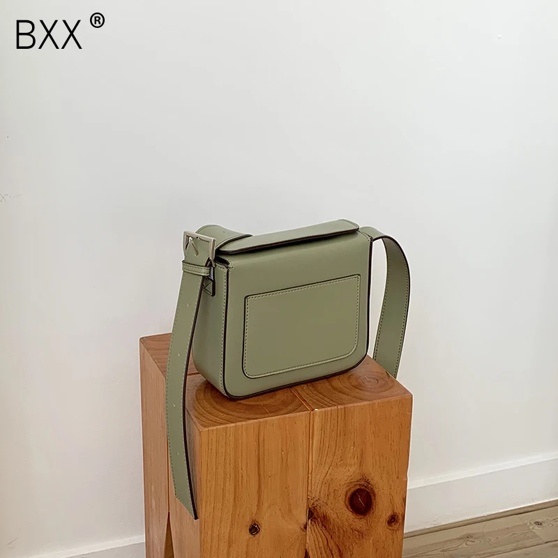 

[BXX]Women Single Shoulder Crossbody Bag All-match Flap 2020 Summer Width Straps PU Leather Package Casual Solid Color Bag HF971